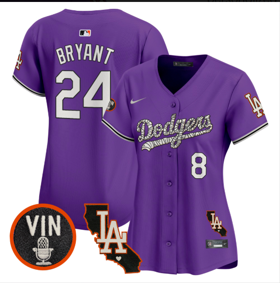 Women Los Angeles Dodgers #24 Bryant 2025 purple Limited Stitched Jersey->women mlb jersey->Women Jersey
